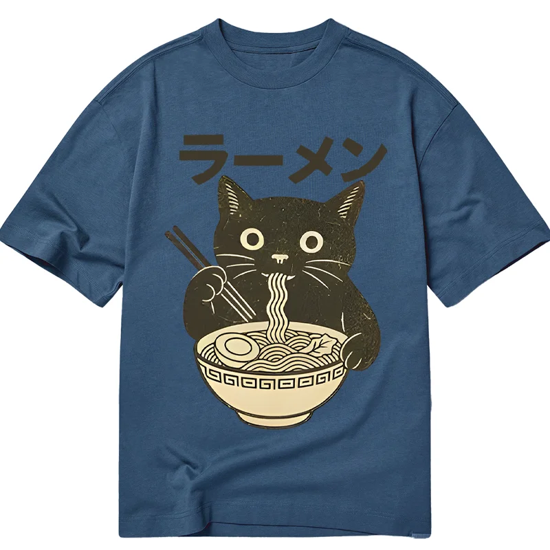 Tokyo-Tiger Simple Black Cat Eating Ramen Classic T-Shirt