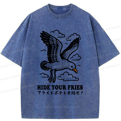 Tokyo-Tiger Funny Seagulls Stealing French Fries Washed T-Shirt