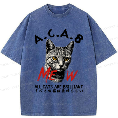 Tokyo-Tiger Funny All Cats Are Brilliant meme Washed T-Shirt