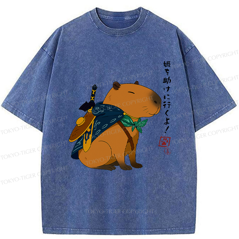 Tokyo-Tiger Capybara Is Going To Rescue The Princess Washed T-Shirt