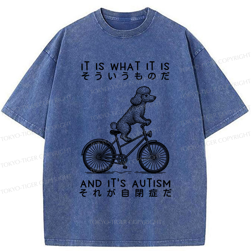 Tokyo-Tiger Cycling Dog Autism Awareness Washed T-Shirt