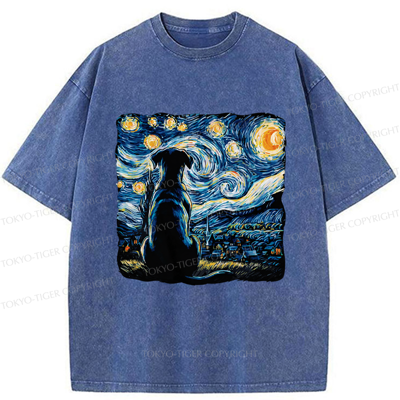 Tokyo-Tiger Starry Night Dog Washed T-Shirt