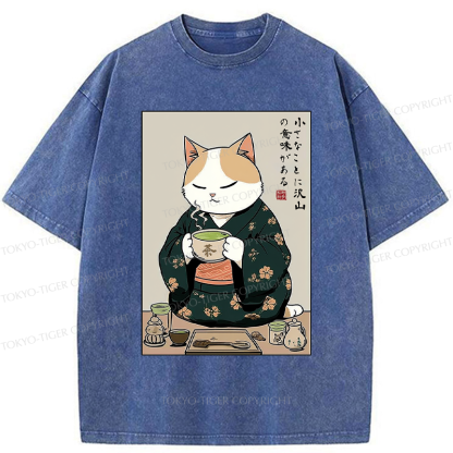 Tokyo-Tiger Cat Tea Ceremony: Little Things Mean A Lot Washed T-Shirt