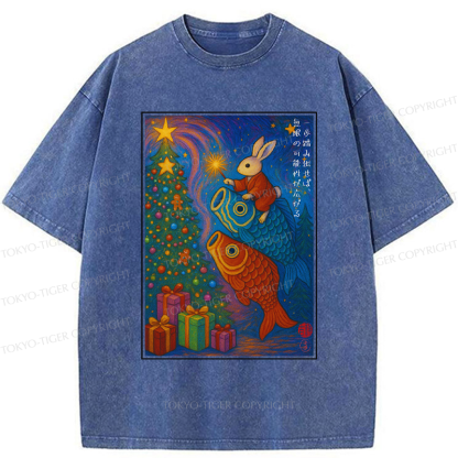 Tokyo-Tiger Take a Step, and Possibilities Unfold-Rabbit&Koi Graphic Washed T-Shirt