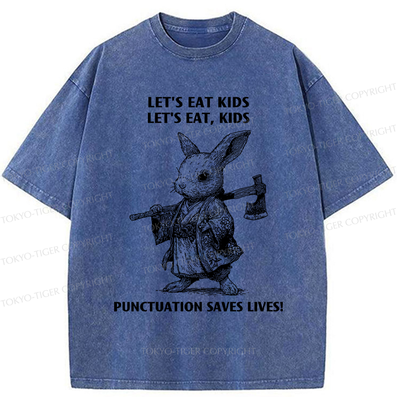 Tokyo-Tiger Punctuation Saves Lives-Samurai Rabbit Washed T-Shirt