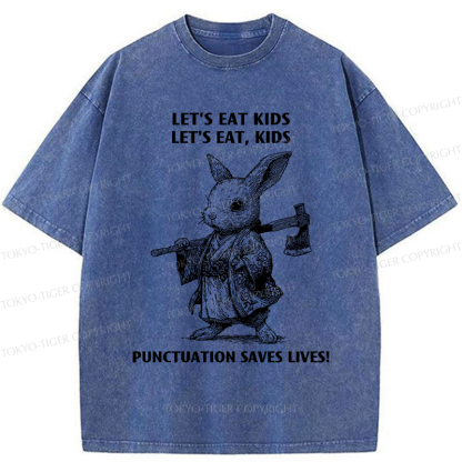 Tokyo-Tiger Punctuation Saves Lives-Samurai Rabbit Washed T-Shirt