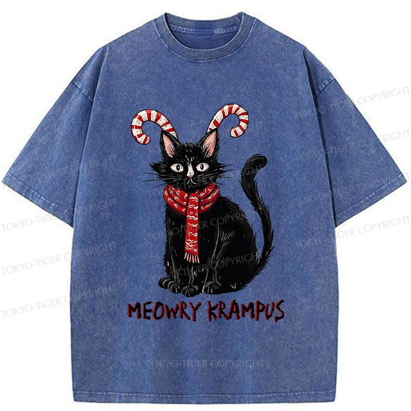 Tokyo-Tiger Meowry Krampus-The Festive Rebel Washed T-Shirt