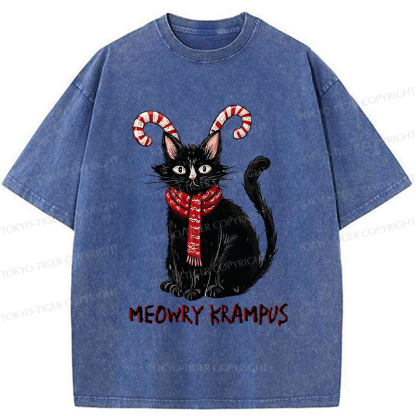Tokyo-Tiger Meowry Krampus-The Festive Rebel Washed T-Shirt