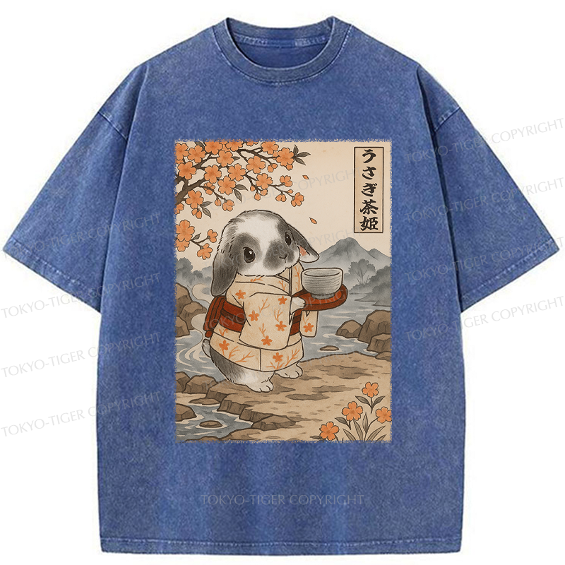 Tokyo-Tiger Ukiyoe Rabbit serves tea Poster Washed T-Shirt