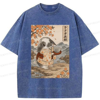 Tokyo-Tiger Ukiyoe Rabbit serves tea Poster Washed T-Shirt
