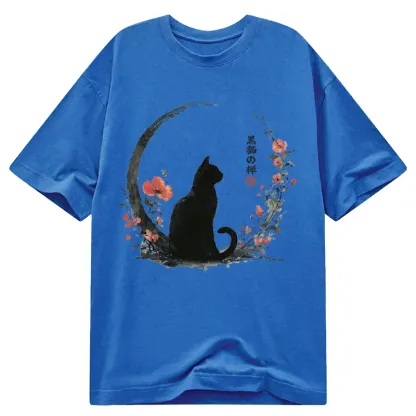 Tokyo-Tiger Black Cat And Flowers Classic T-Shirt