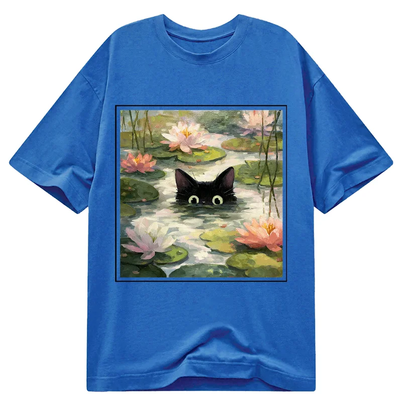Tokyo-Tiger Black Cat and Lotus Flower Classic T-Shirt