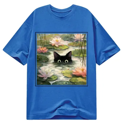 Tokyo-Tiger Black Cat and Lotus Flower Classic T-Shirt