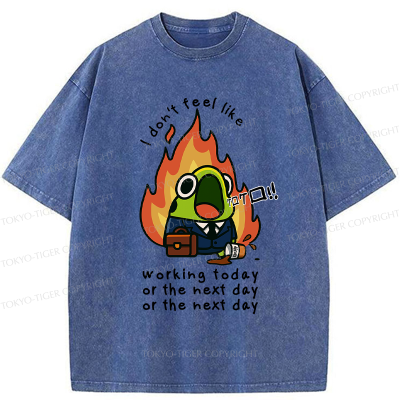 Tokyo-Tiger Funny Frog Don't want to work Meme Washed T-Shirt