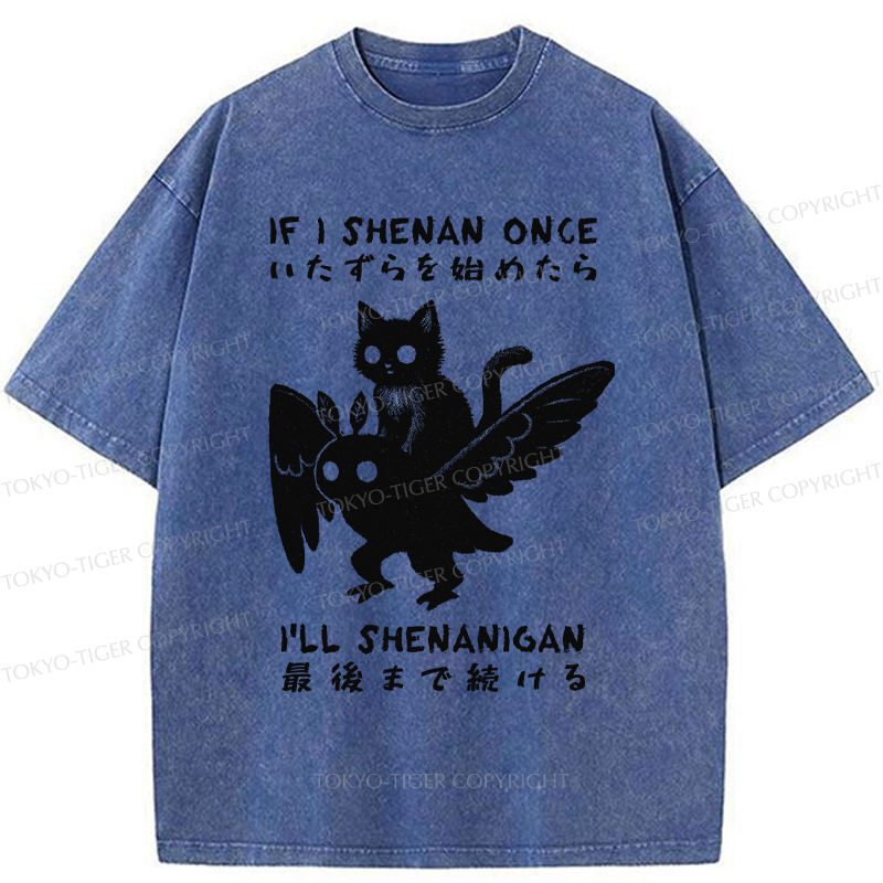Tokyo-Tiger Funny Cat Riding Mothman Meme Washed T-Shirt