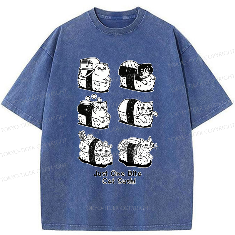 Tokyo-Tiger Funny Eat Cat Sushi meme Washed T-Shirt