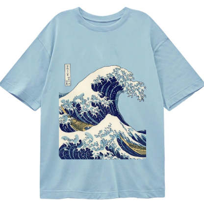 洋書 Great T-Shirt Graphics Men Landscape Vintage Japanese T-Shirt, The Great Wave Off