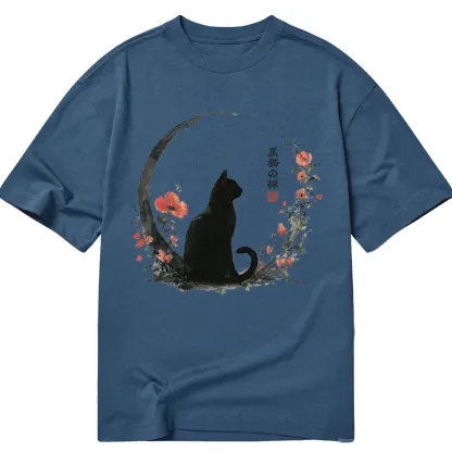 Tokyo-Tiger Black Cat And Flowers Classic T-Shirt