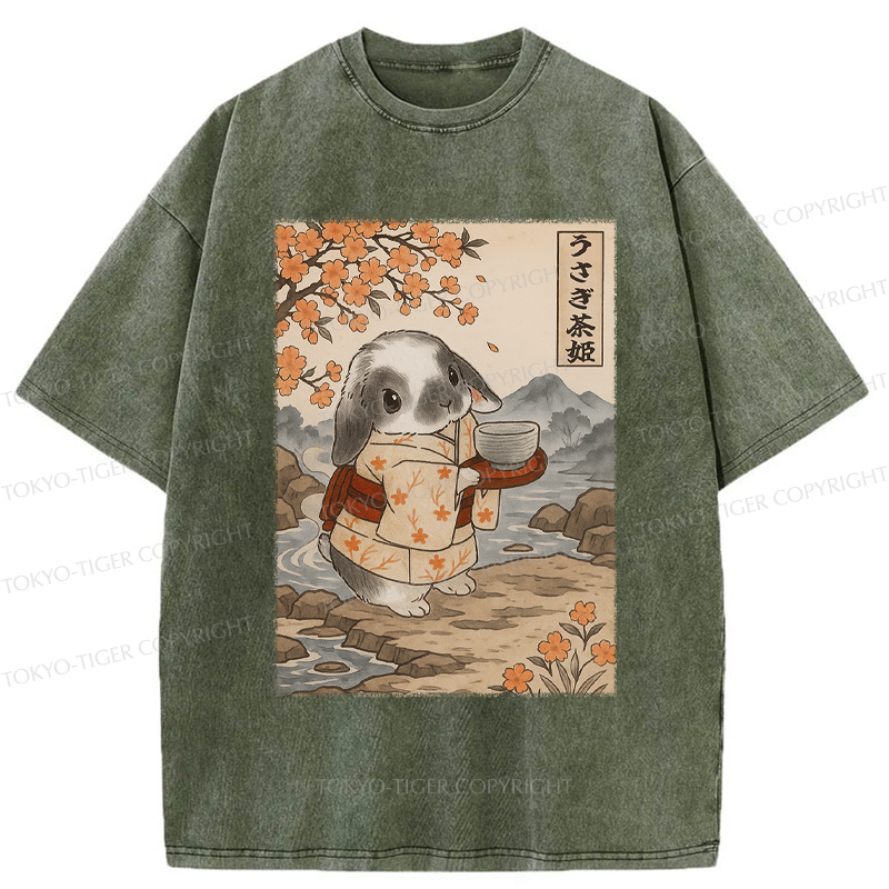 Tokyo-Tiger Ukiyoe Rabbit serves tea Poster Washed T-Shirt