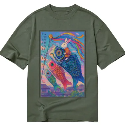 Tokyo-Tiger Ukiyoe Rabbit Ride Carp Streamer Poster T-Shirt