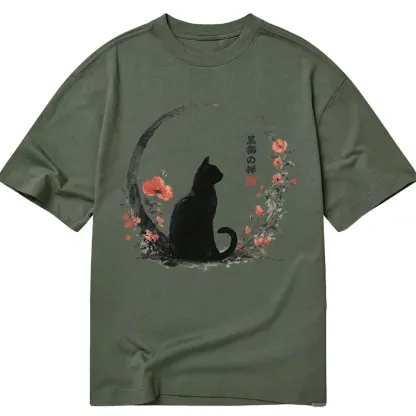 Tokyo-Tiger Black Cat And Flowers Classic T-Shirt