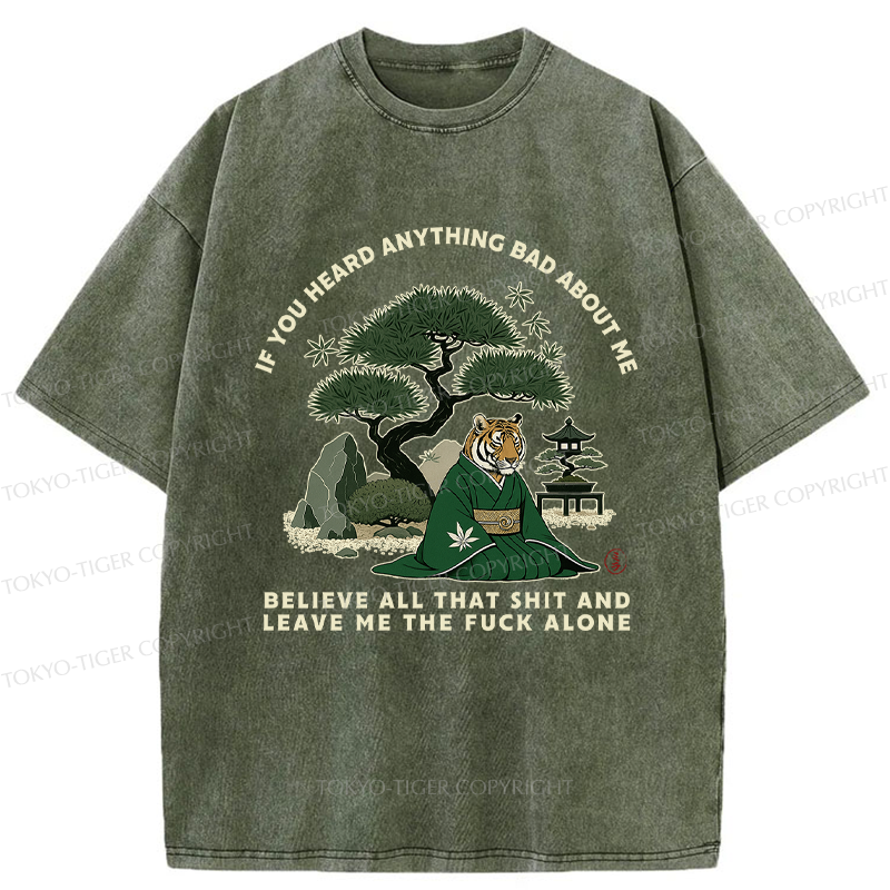 Tokyo-Tiger Funny Ukiyoe Tiger Samurai Zen Washed T-Shirt