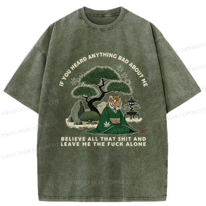 Tokyo-Tiger Funny Ukiyoe Tiger Samurai Zen Washed T-Shirt