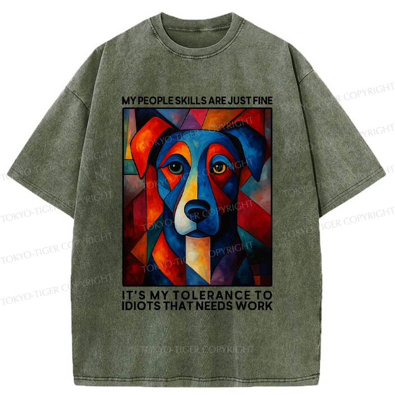 Tokyo-Tiger Funny Picasso Dog Meme Washed T-Shirt