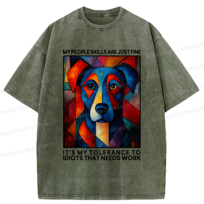 Tokyo-Tiger Funny Picasso Dog Meme Washed T-Shirt