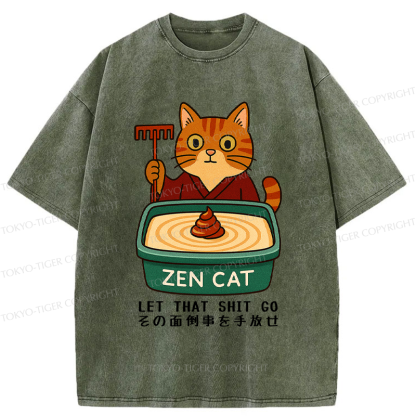Tokyo-Tiger Funny Zen Cat Let That Go Meme Washed T-Shirt