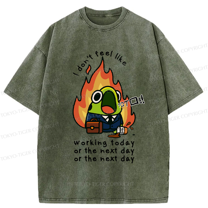 Tokyo-Tiger Funny Frog Don't want to work Meme Washed T-Shirt