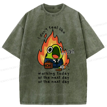Tokyo-Tiger Funny Frog Don't want to work Meme Washed T-Shirt