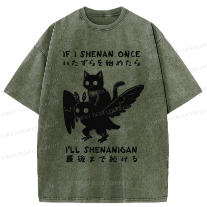 Tokyo-Tiger Funny Cat Riding Mothman Meme Washed T-Shirt