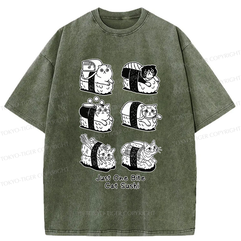 Tokyo-Tiger Funny Eat Cat Sushi meme Washed T-Shirt