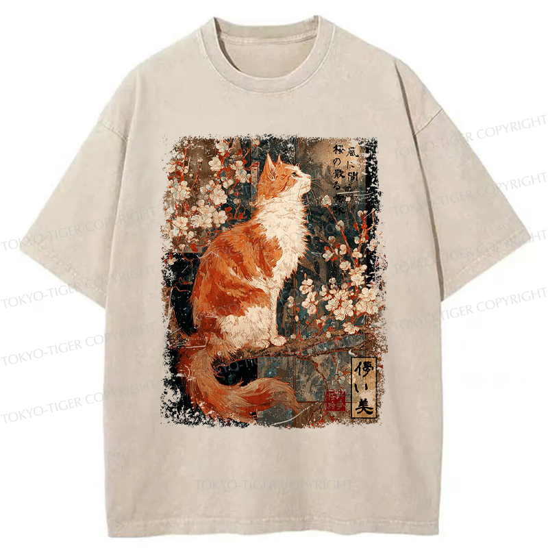 Tokyo-Tiger Ask The Wind, The Meaning Of Falling Blossoms Washed T-Shirt