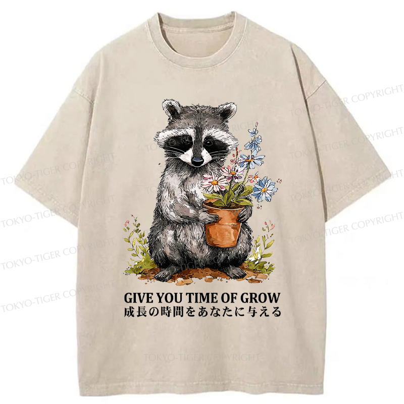 Tokyo-Tiger Nurture with the Raccoon: Growth Takes Time Washed T-Shirt