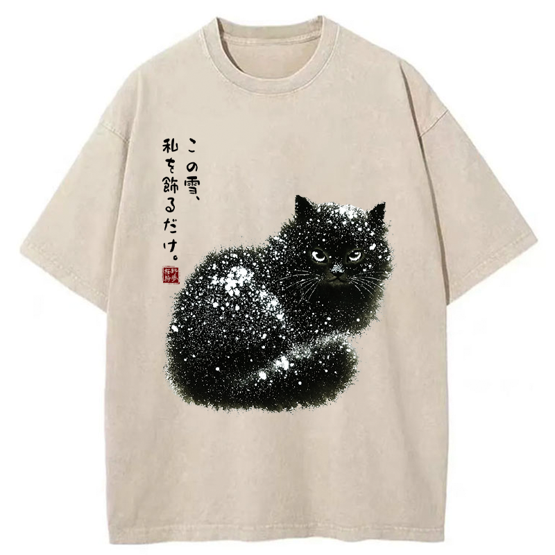 Tokyo-Tiger Black Cat Adorned by Snow Washed T-Shirt