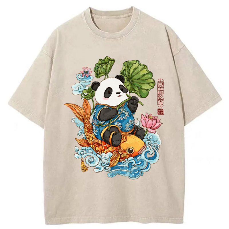 Tokyo-Tiger Lotus Bliss Panda Washed T-Shirt