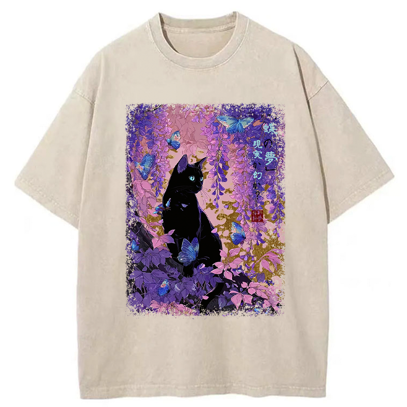 Tokyo-Tiger Dreamy Wisteria and Paws Washed T-Shirt