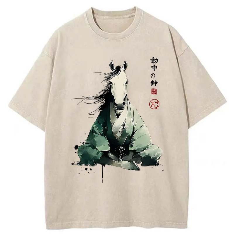 Tokyo-Tiger Zen Stallion Stillness In Motion Washed T-Shirt