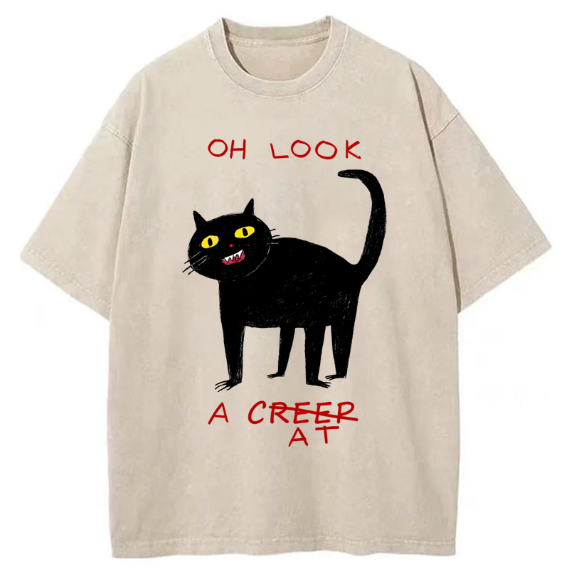 Tokyo-Tiger Funny Creep Cat Washed T-Shirt