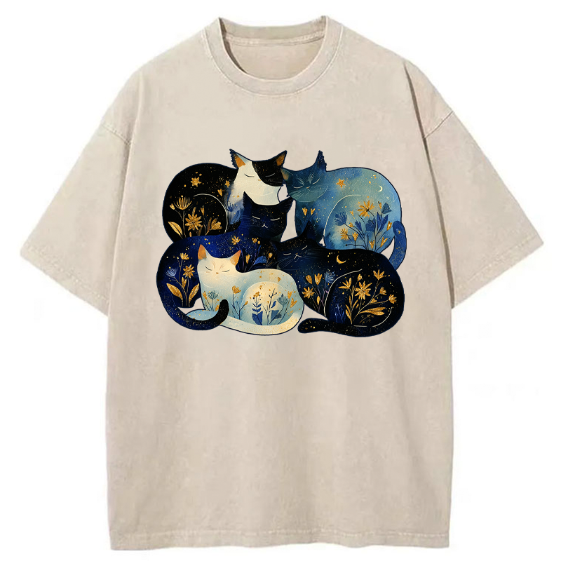 Tokyo-Tiger Recharging Cats Washed T-Shirt