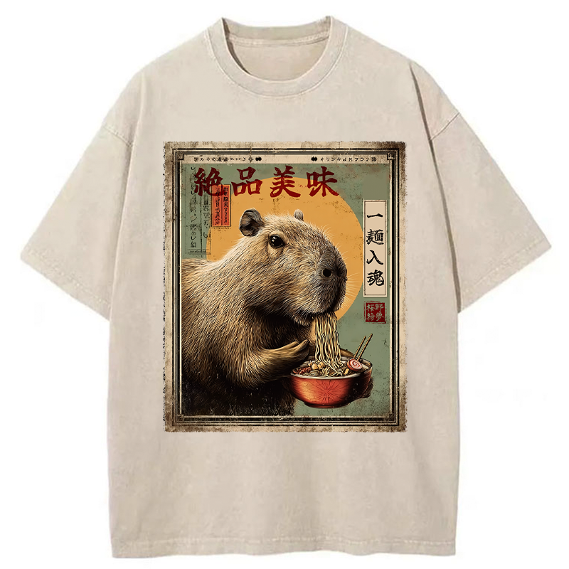 Tokyo-Tiger Capybara's Ultimate Feast Washed T-Shirt