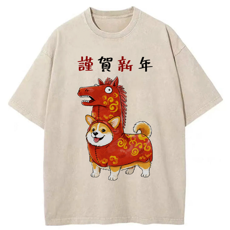 Tokyo-Tiger New Year Corgi Washed T-Shirt
