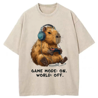 Tokyo-Tiger Capybara Life:Paused.Game:ON. Washed T-Shirt