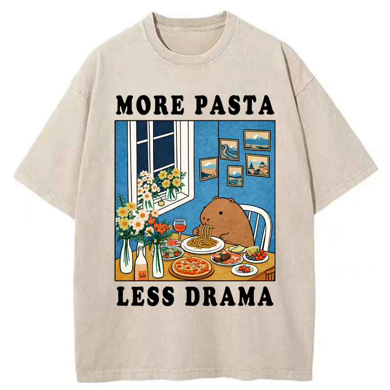 Tokyo-Tiger Capybara：More Pasta, Less Drama Washed T-Shirt