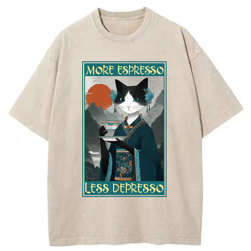 Tokyo-Tiger The Zen Barista Cat Washed T-Shirt