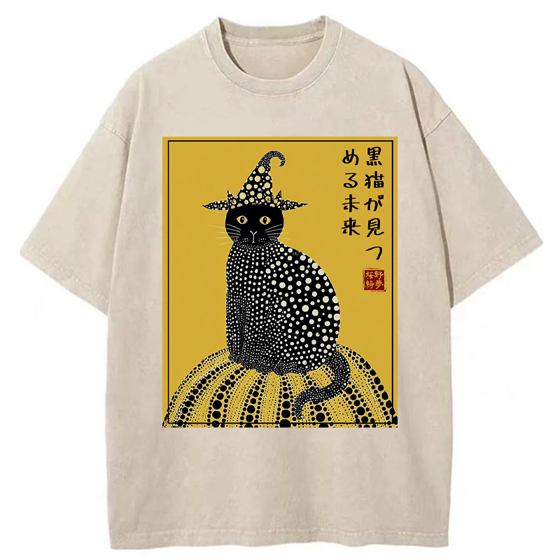 Tokyo-Tiger Black Cat's Glimpse of the Future Washed T-Shirt