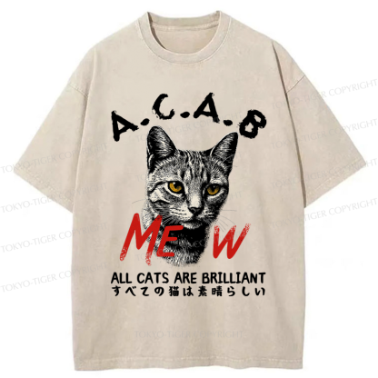 Tokyo-Tiger Funny All Cats Are Brilliant meme Washed T-Shirt