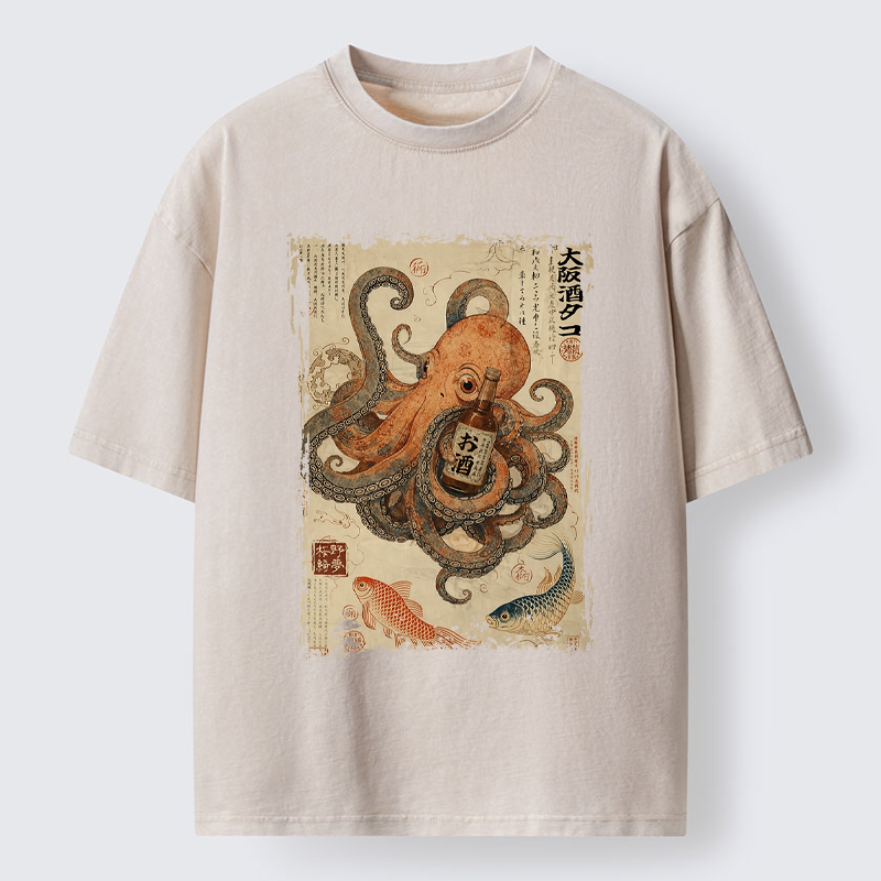 Tokyo-Tiger Osaka Sake & Octopus Washed T-Shirt